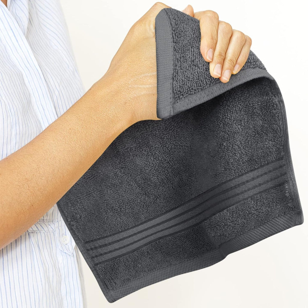 12 Pack Premium Wash Cloths, 12x12 in, 100% Cotton, Grey | Highly Absorbent Soft Feel Lightweight Washcloths