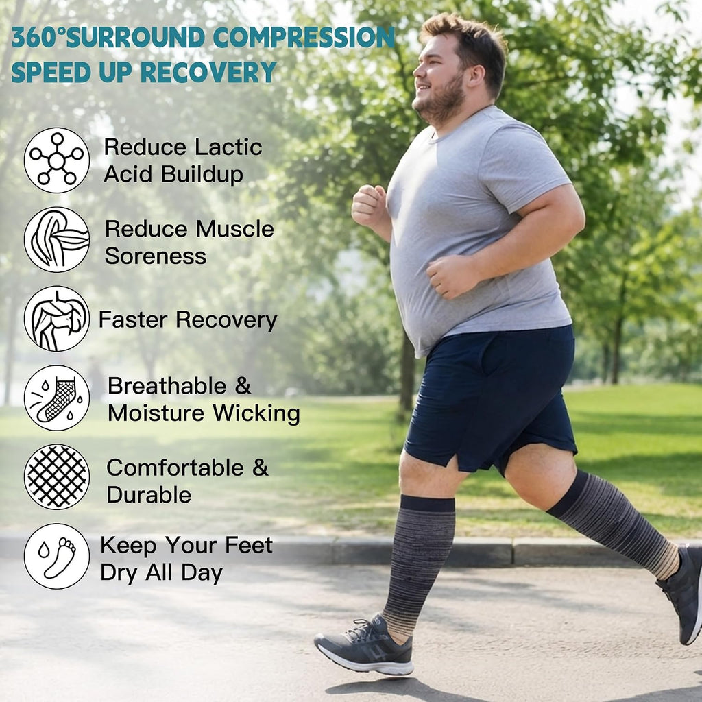 3 Pairs Wide Calf Compression Socks for Women Men 20-30 mmHg Knee High