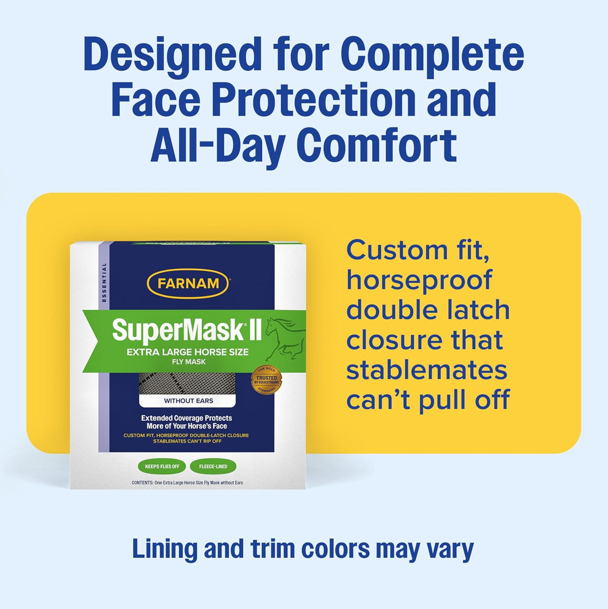 SuperMask II Horse Fly Mask Without Ears, Protects Eyes, XL Size