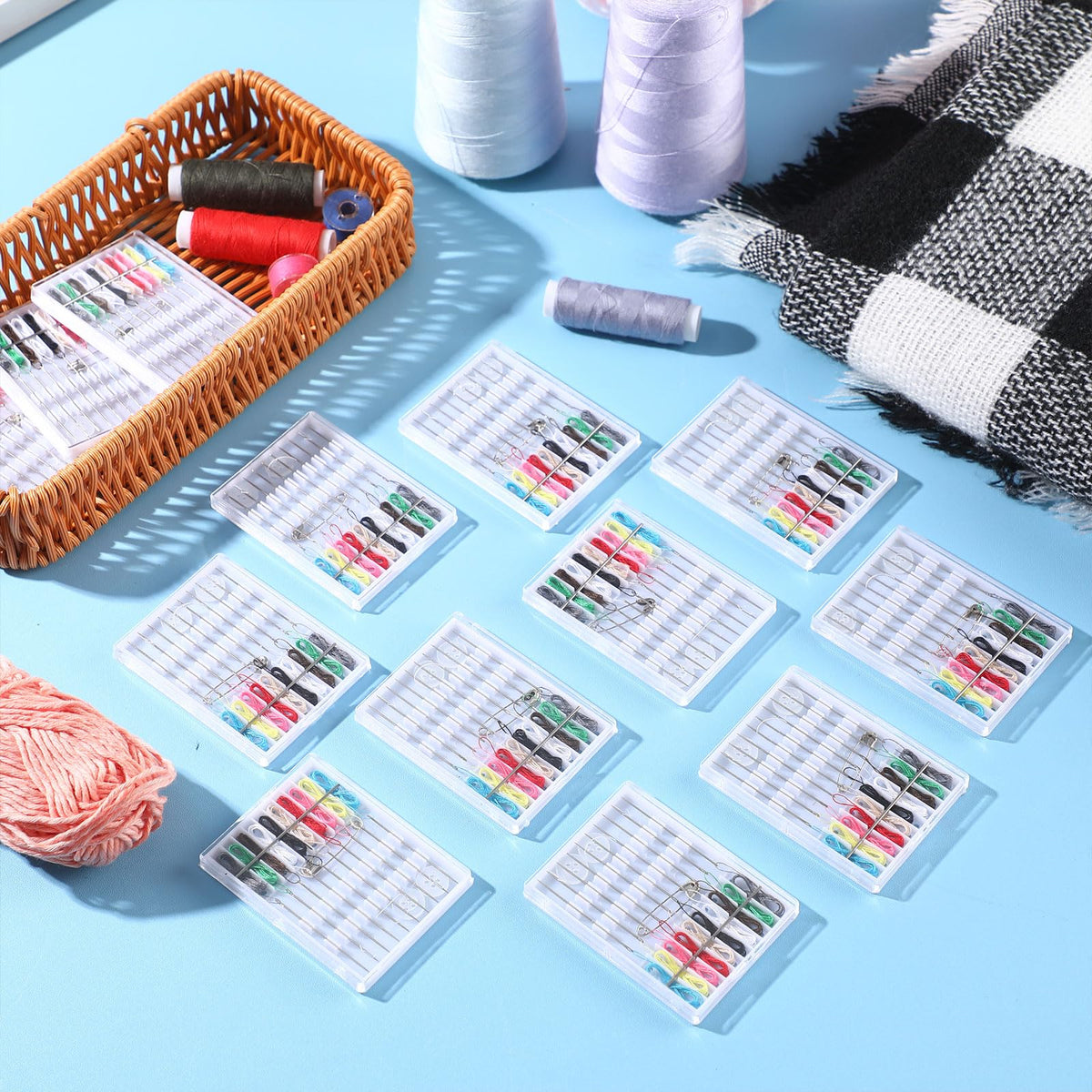 60 Boxes Pre Threaded Needles Sewing Kit, Assorted Color, 10 Threads