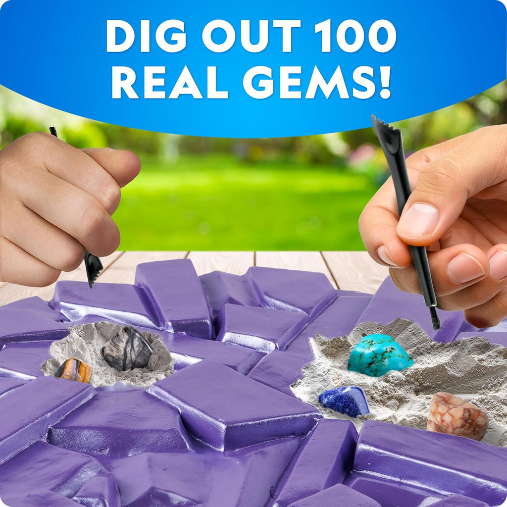 National Geographic Gigantic Gemstone Dig Kit with 100 Real Gems | Giant Dig Brick, Amethyst Quartz and Tiger's Eye