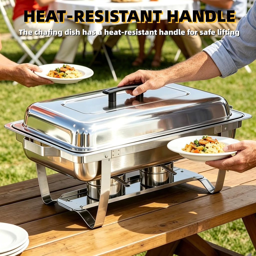 Chafing Dish Buffet Set 4 Packs,9 Quart Stainless Steel Foldable Rectangular Chafing Full Size Food Pan,Chafing
