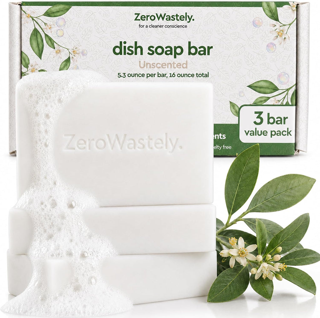 Unscented Dish Soap Bar - Value Pack of 3 Solid Soap Block 16oz - UnScented, Long Lasting, Skin Friendly