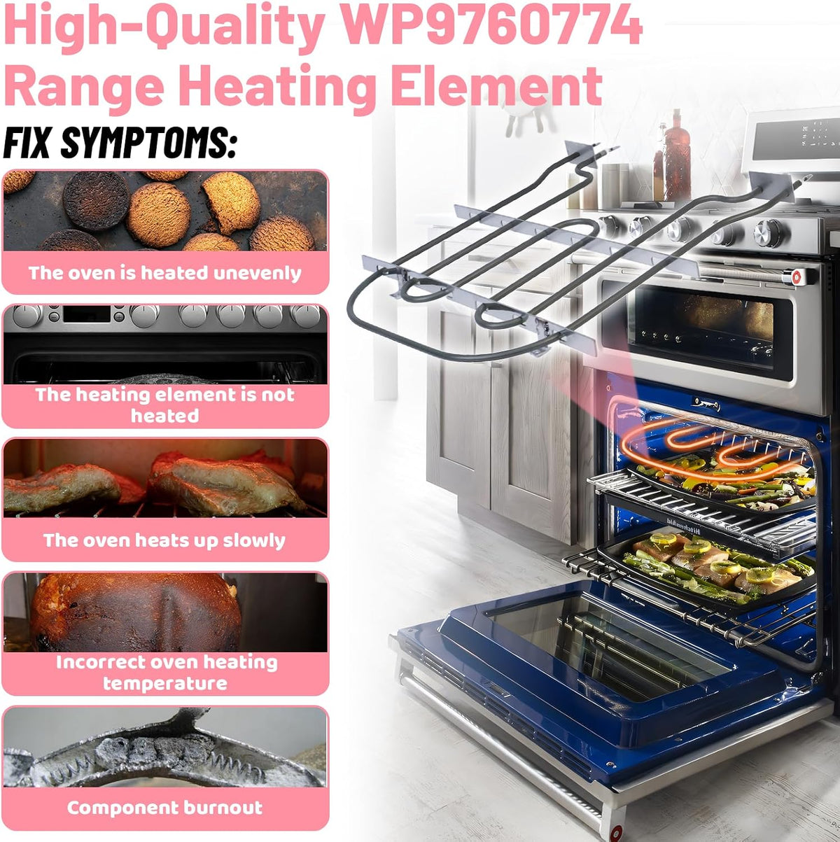 LXun Upgrade WP9760774 Broil Element Compatible with Crosley KitchenAid Whirlpool Oven Heating Element Part 9760774 1201761 PS11747304 EAP11747304 AP6014070 1920744 for WP9760774 Oven Heating Element