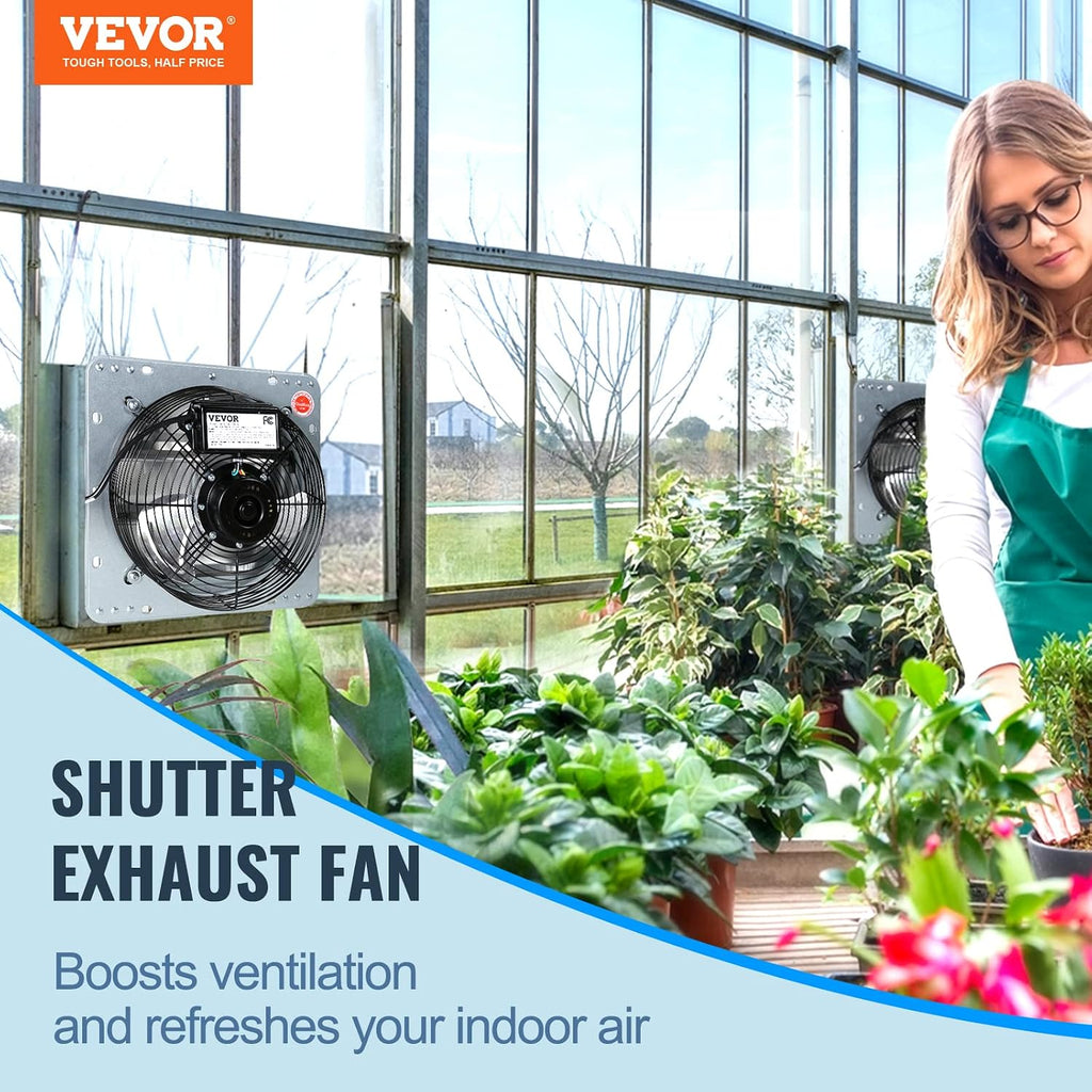 VEVOR 10'' Exhaust Fan, Wall Mounted Attic Fan with Variable Speed, 820 CFM, Automatic Shutter, Ventilation and Cooling, Silver, Fan Only