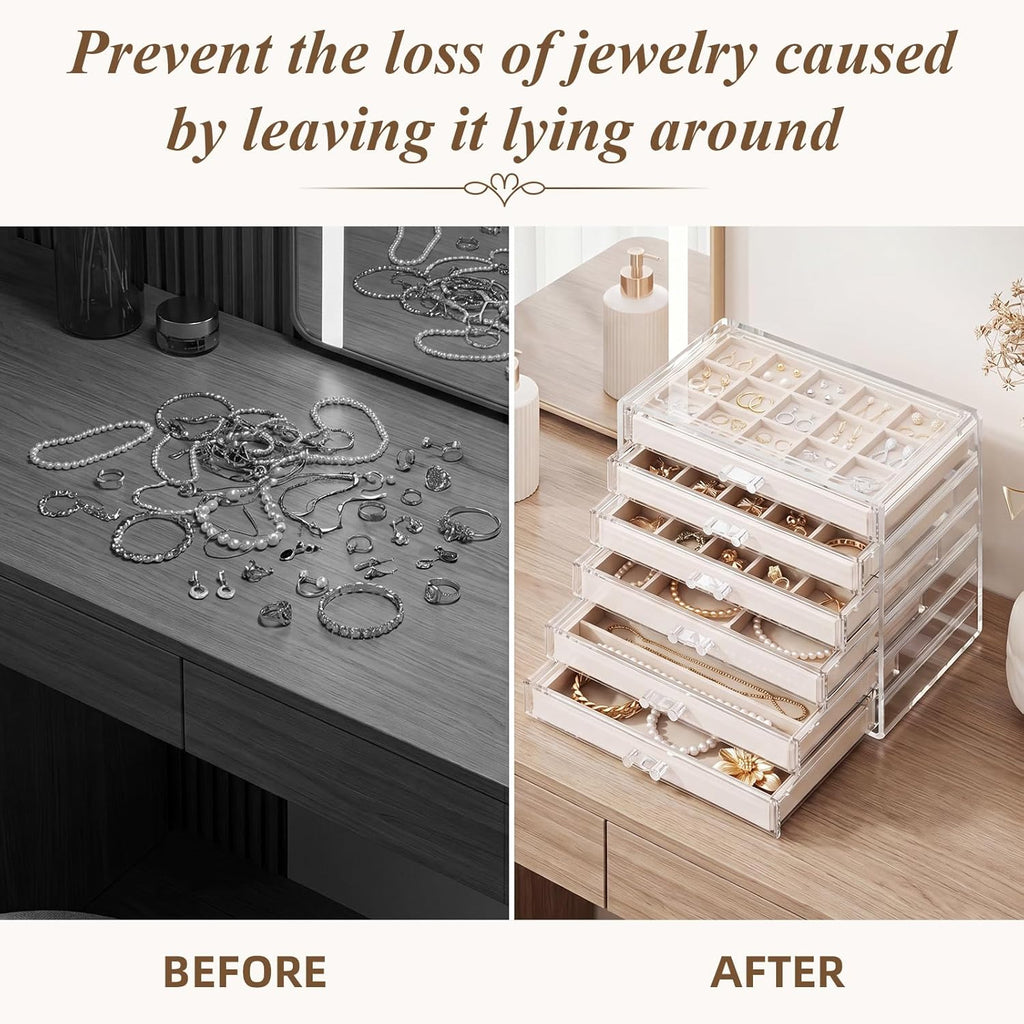 Clear Jewelry Organizer Earring Holder Organizer, Jewelry Box with 6 Drawers Clear Acrylic Stackable Earring Case