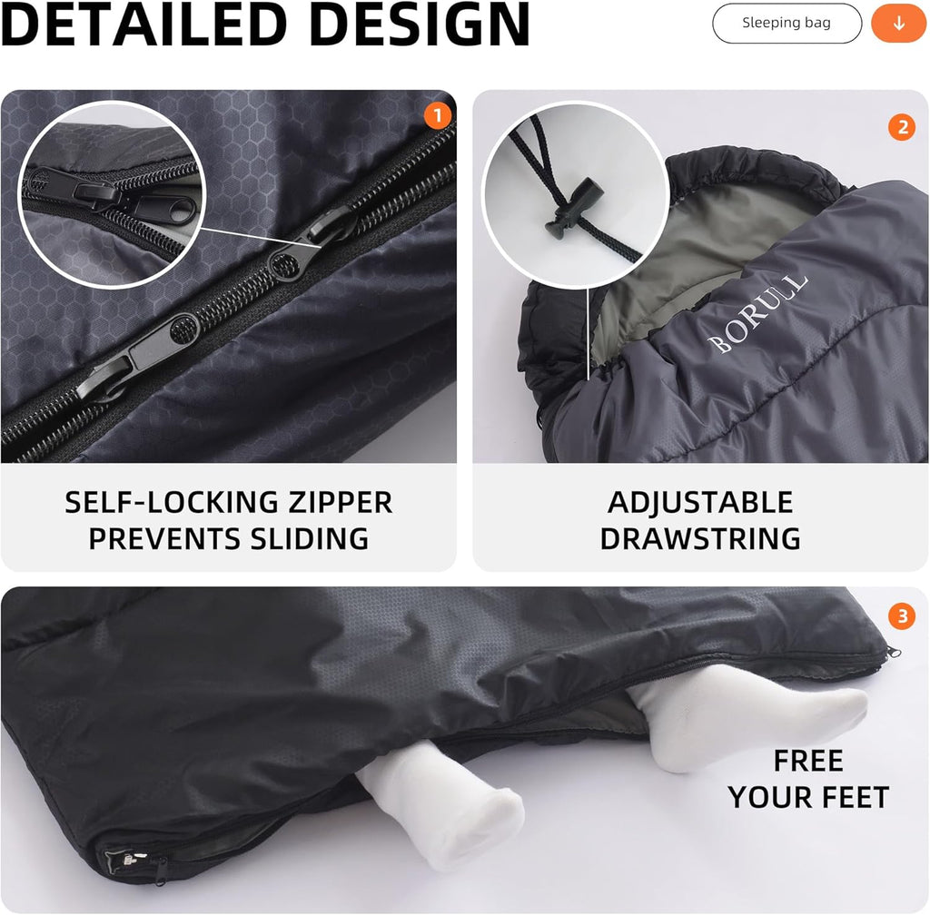 Lightweight Sleeping Bags for Adults & Kids, Backpacking & Scouts, Compact | 3lb, packs 8"x14". Left-zip Pairs with