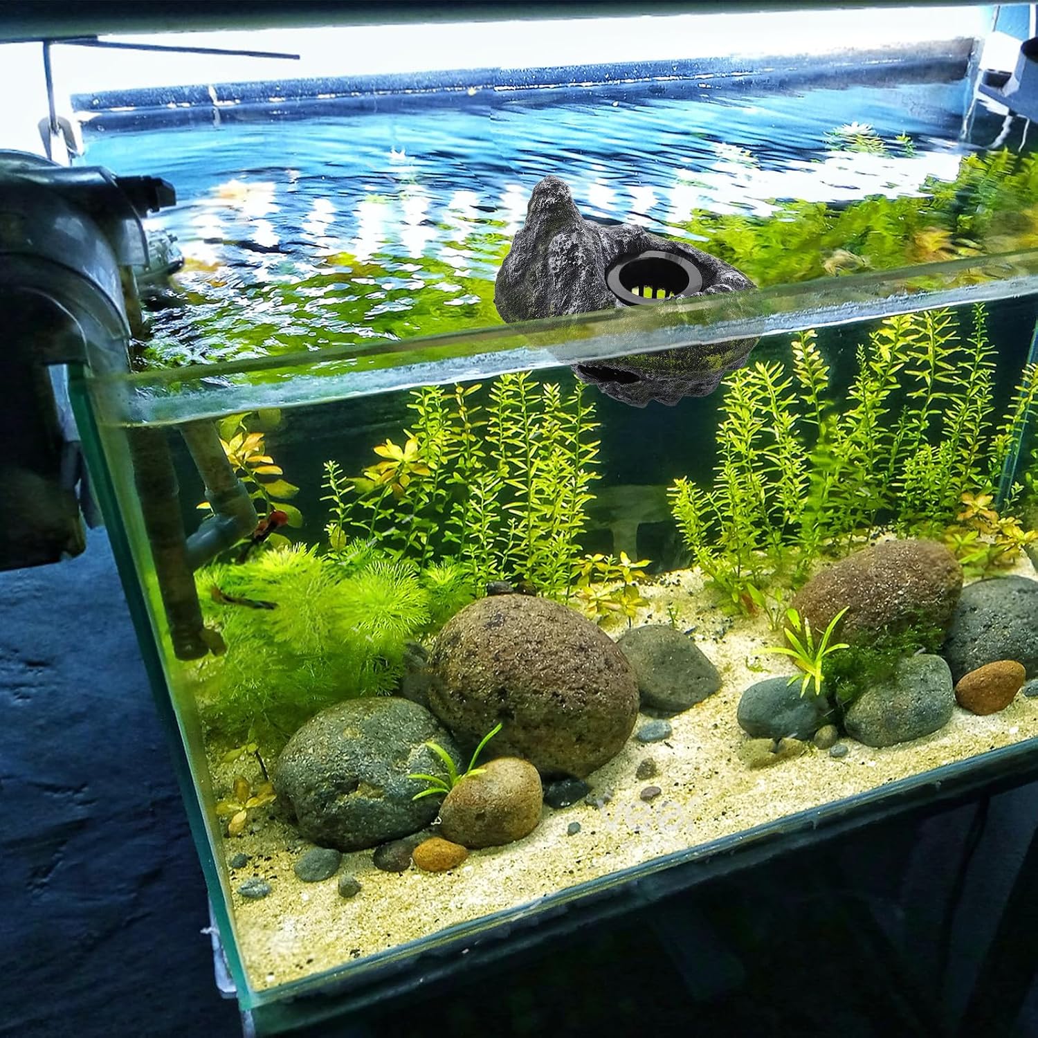 Aquarium Floating Island Decoration - Fish Tank Hideout Interactive Toy for Betta Fish Goldfish Shrimps Hermit Crabs