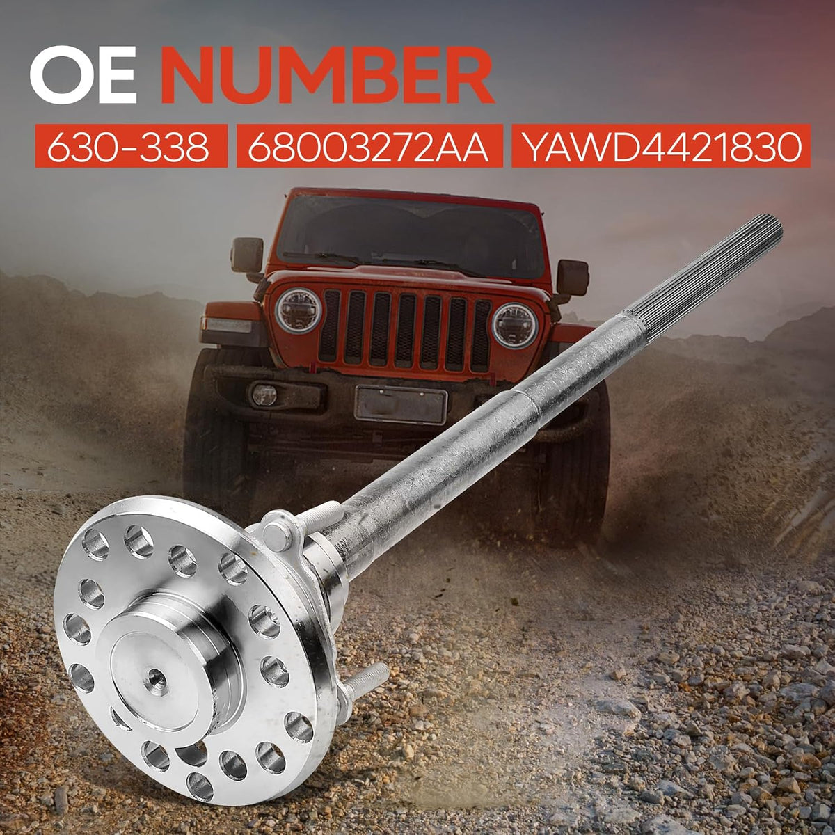 Rear Axle Shaft Assembly with Axle Bearing and Seal Compatible with Jeep Wrangler 2007-2011 3.8L, Wrangler 2012-2018 3.6L, Wrangler JK 2018 3.6L, Rear Left or Right, OE 630338, 68003272AA, YAWD4421830
