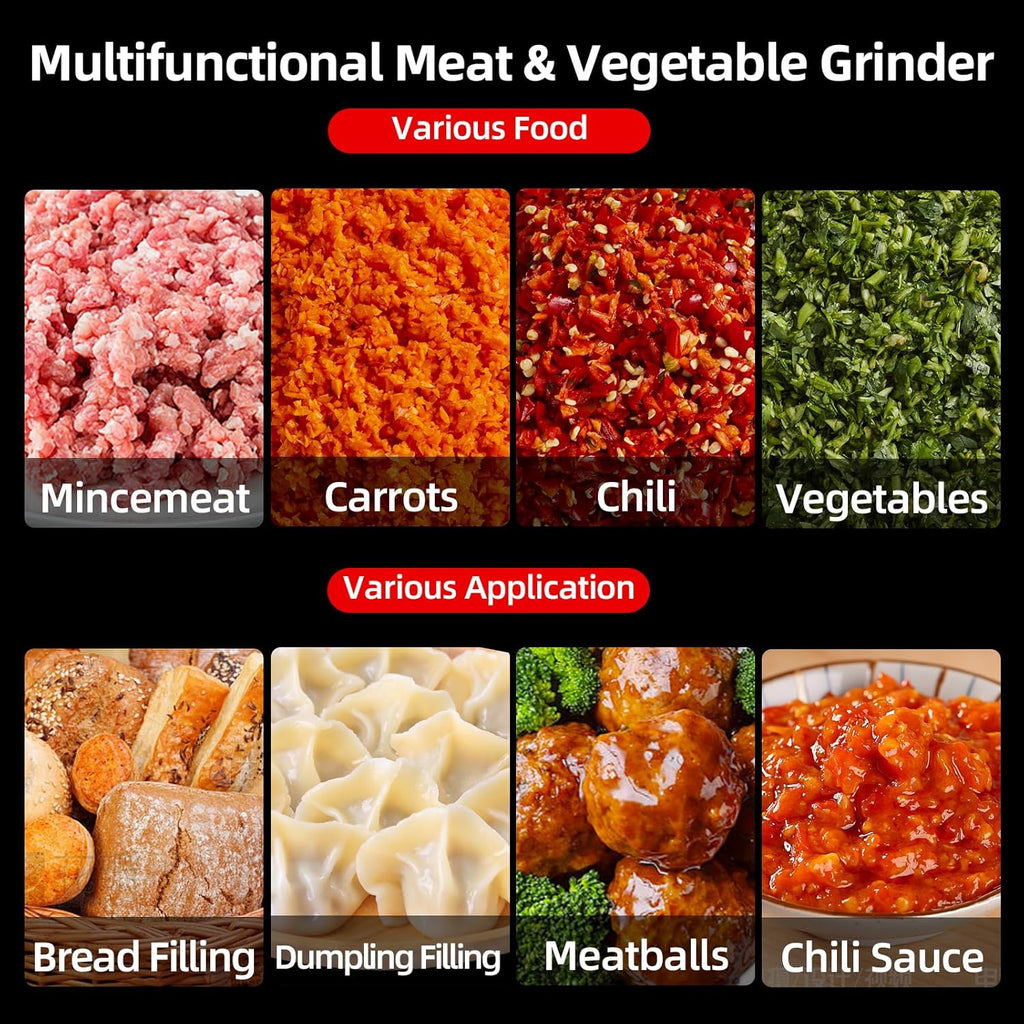 Commercial Food Processor, 250W Heavy Duty Electric Meat Grinders with 1500RPM Blade Speed, 6QT Stainless Steel Food