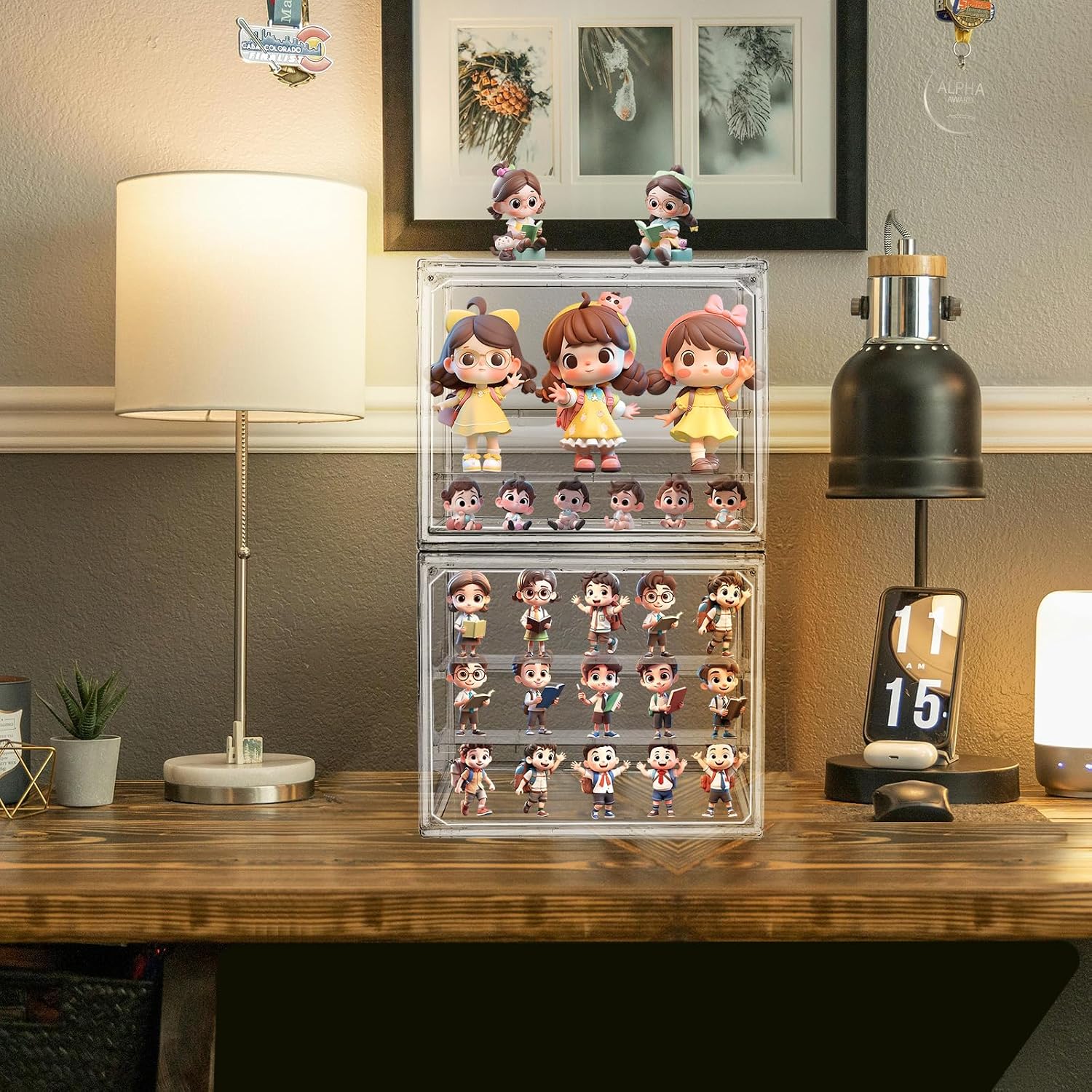 3 Packs Display Boxes for Figures Stackable Detachable Display Stand Dustproof Showcase Storage for Collectibles and