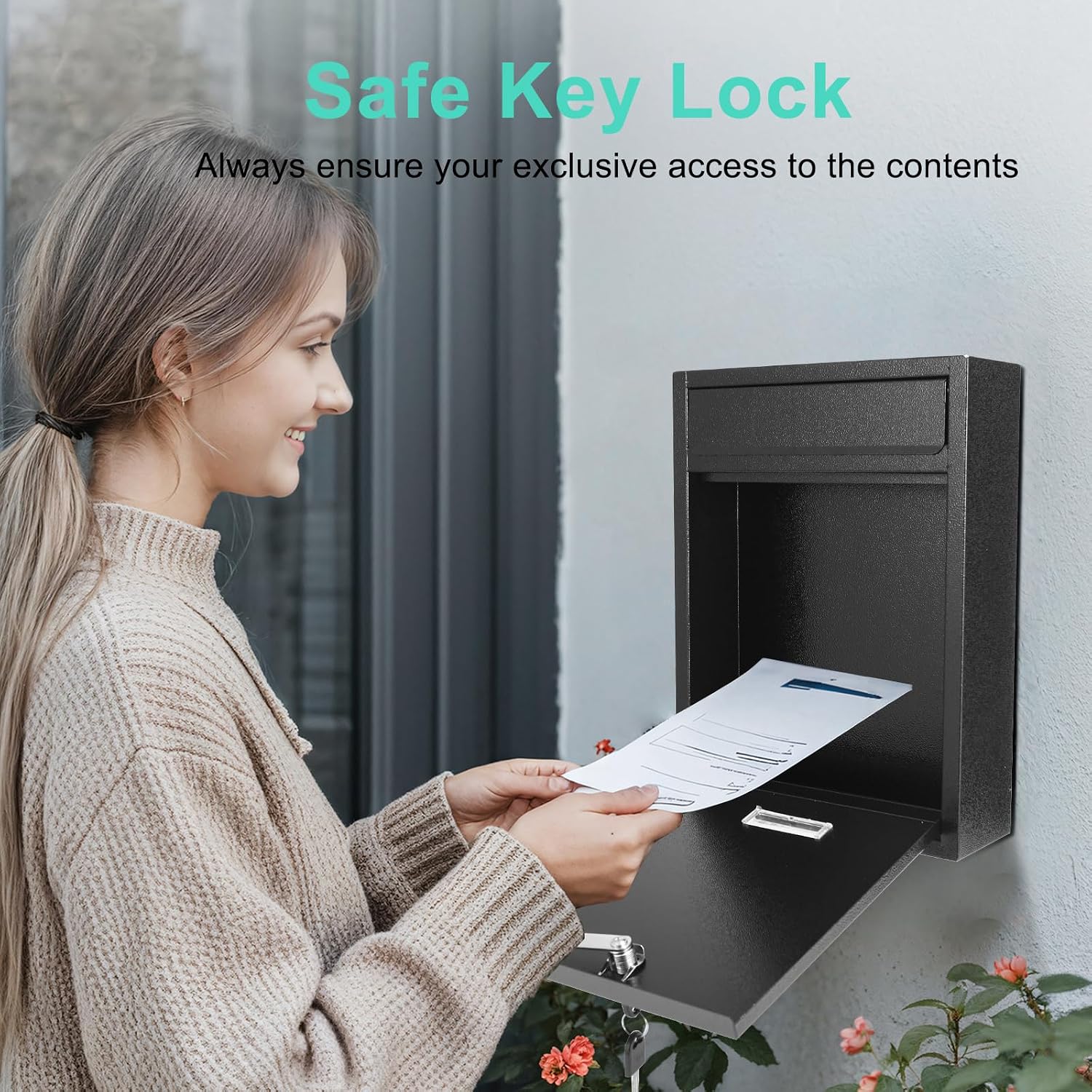 Locking Steel Mailbox, Wall Mounted - Post Office Box, Extra Large Space Secure, Comes with 2 Keys 3 Sets 0-9 Numbers