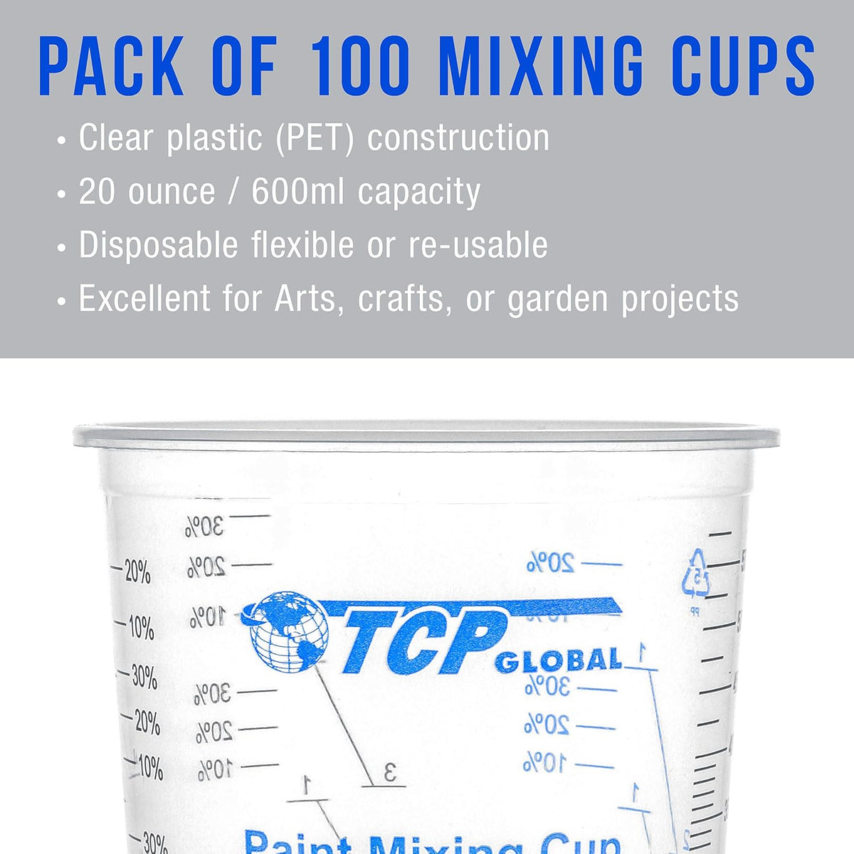 20 oz. (600ml) Graduated Plastic Mixing Cups - Box of 100