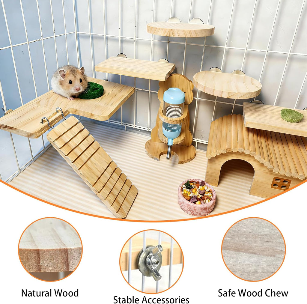 Hamster Cage Platform L-Shaped Wooden Hamster Cage Accessories Rat Climbing Toys Ledge with Ladder for Sugar Glider