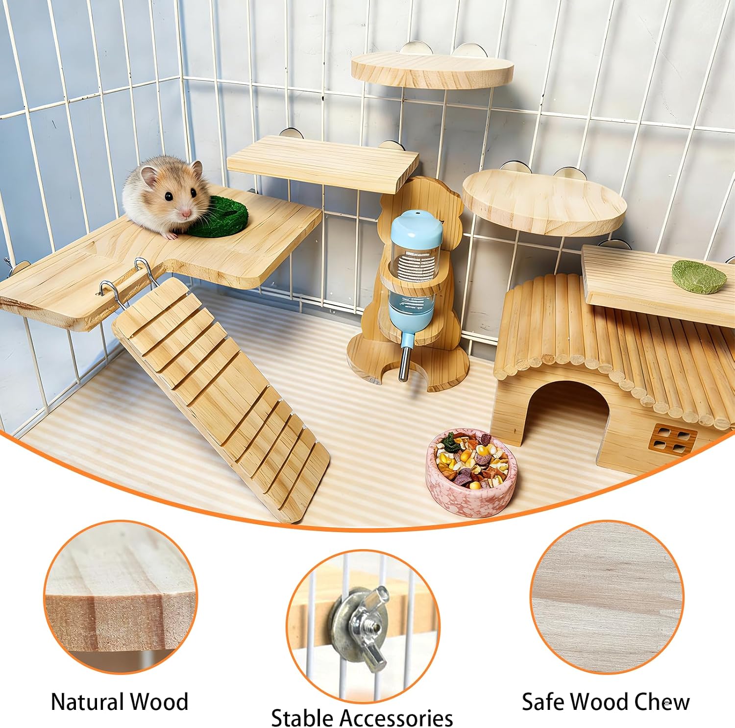 Hamster Cage Platform L-Shaped Wooden Hamster Cage Accessories Rat Climbing Toys Ledge with Ladder for Sugar Glider