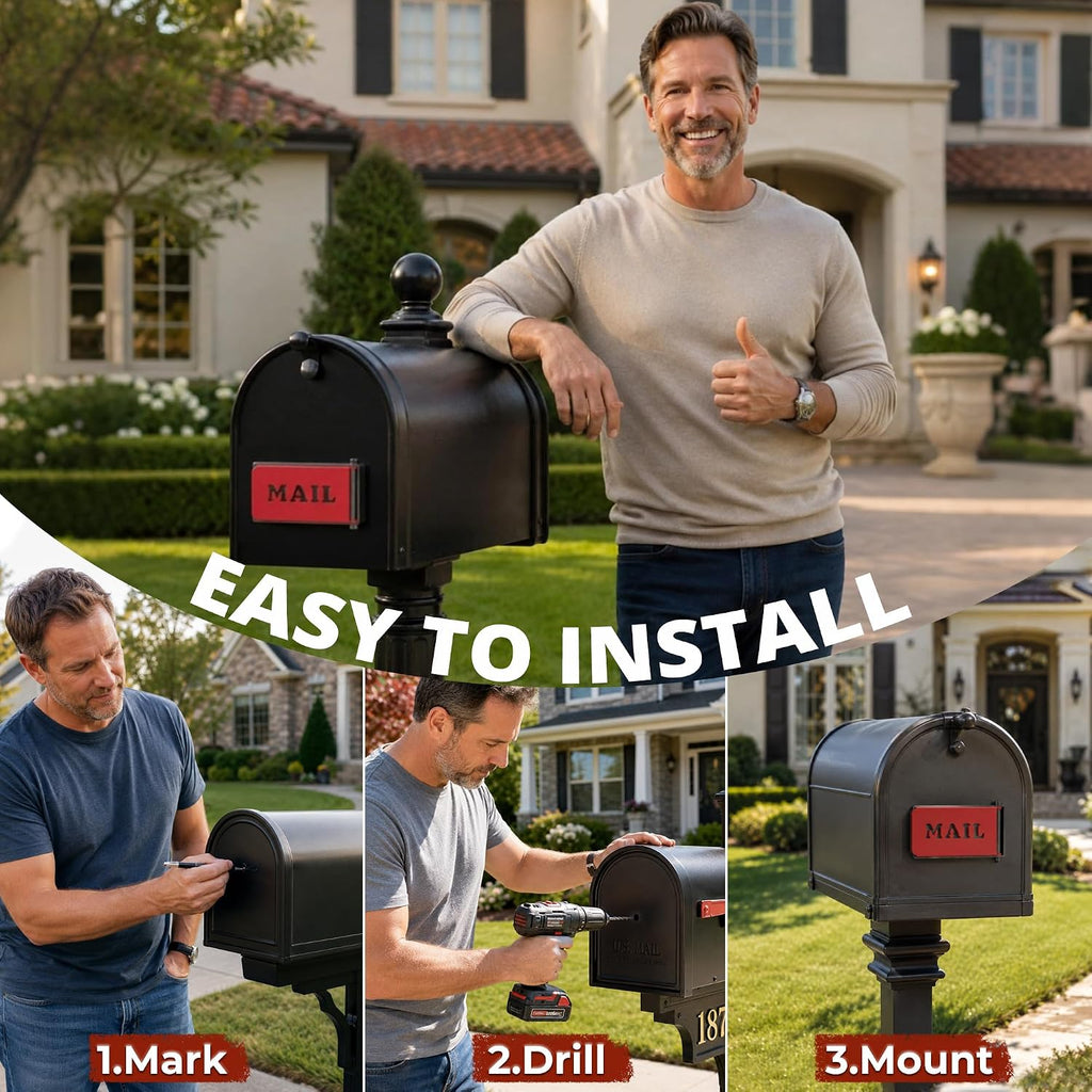 Mailbox Flag Replacement Kit Metal Front Mount Red Mailbox Flag for Brick, Stone Mailboxes | Mail Alert Flag |