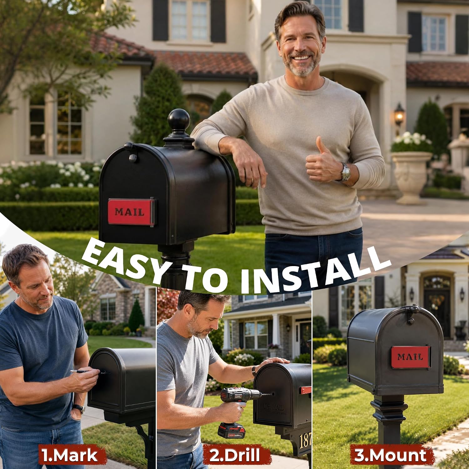 Mailbox Flag Replacement Kit Metal Front Mount Red Mailbox Flag for Brick, Stone Mailboxes | Mail Alert Flag |