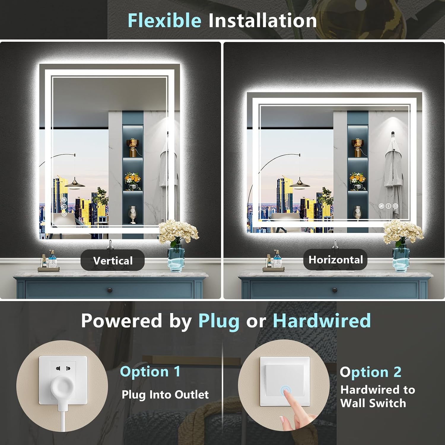 40x32 LED Bathroom Mirror with Lights, Backlit & Front Lit Anti-Fog | Lighted Vanity Mirror, Dimmable, 3-Color Temp