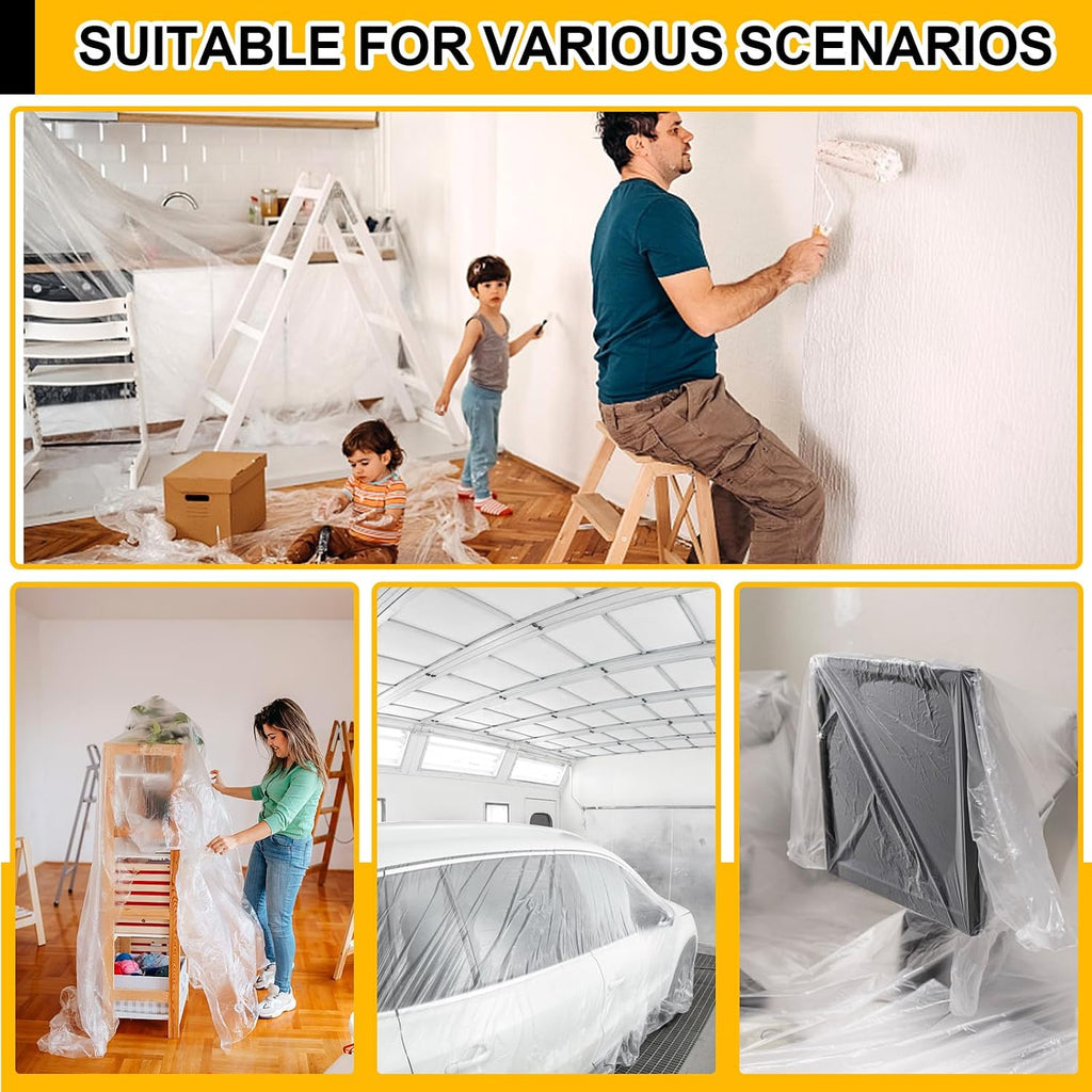 8 Pack Plastic Drop Cloth, 9x12 Ft Plastic Sheeting for Painting