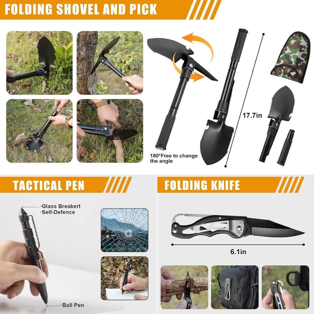 Survival Kit,360 Pcs Bug Out Bag with First Aid Kit.Camping Axe, Survival Shovel,Tools Ideal for Camping, Hiking