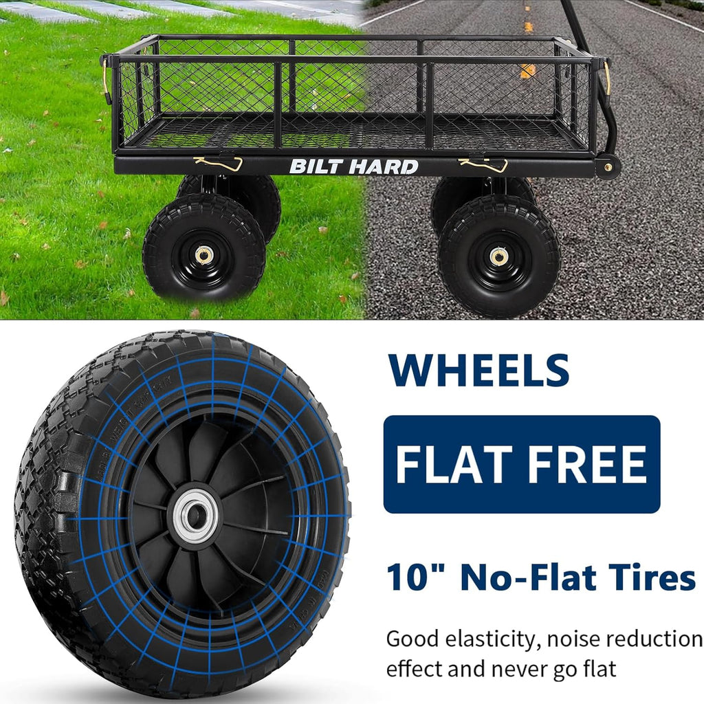 10" Flat Free Tires Heavy Duty Garden Cart with 180° Rotating Handle and Removable Sides, 4 Cu.Ft 880 lbs Capacity