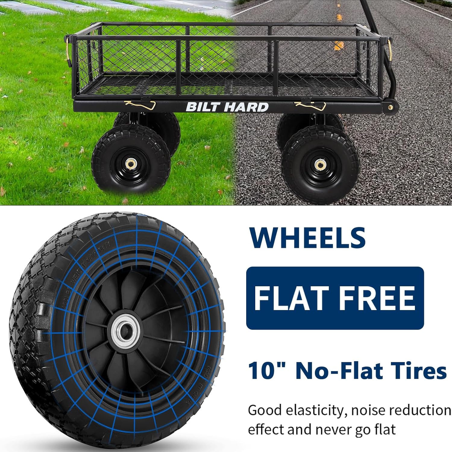 10" Flat Free Tires Heavy Duty Garden Cart with 180° Rotating Handle and Removable Sides, 4 Cu.Ft 880 lbs Capacity