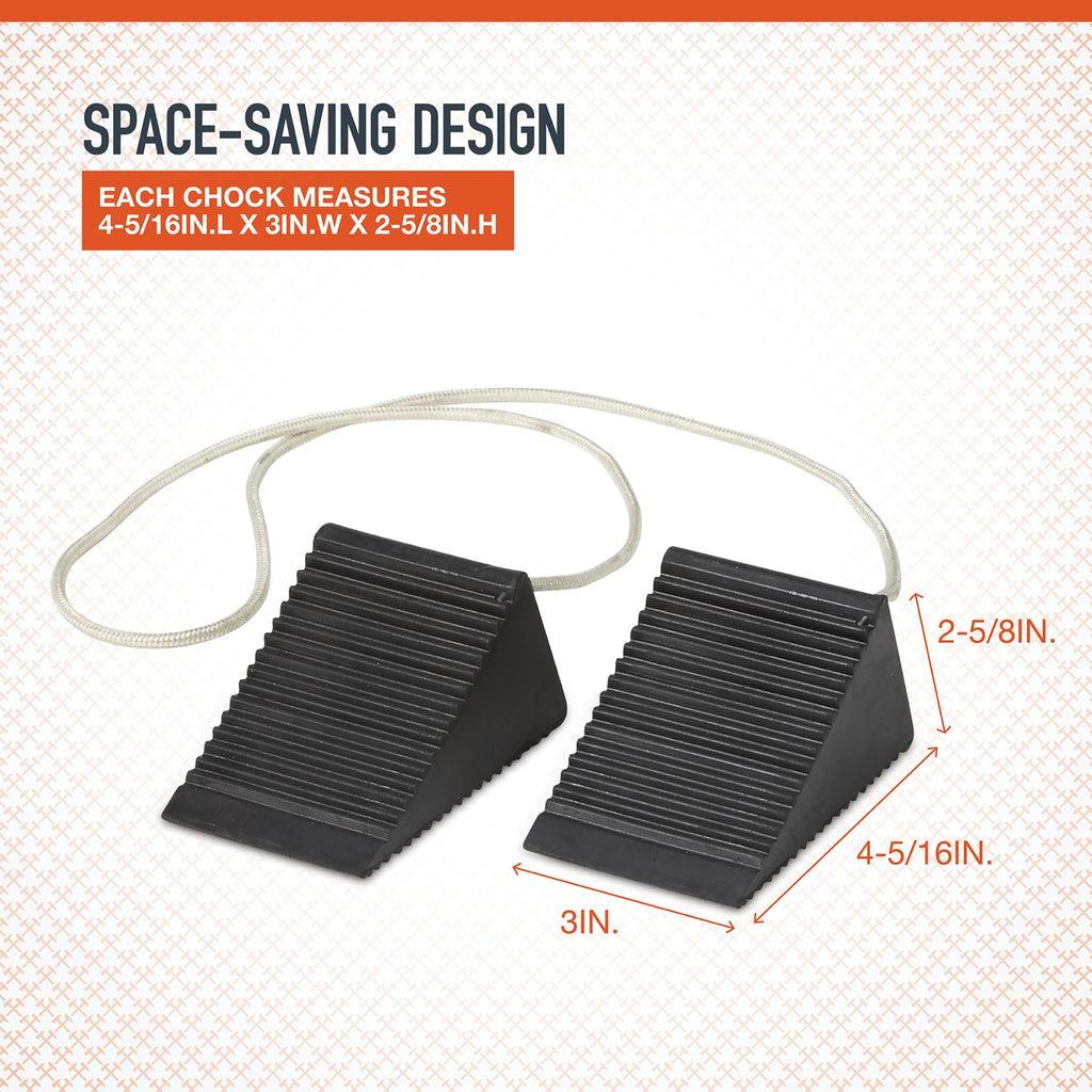 2-Pk. of Compact Wheel Chocks, Solid Rubber