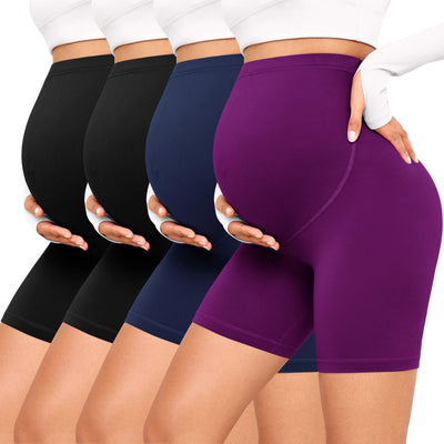 Creamlush 4 Pack Soft Comfy Maternity Shorts Over the Belly 5"