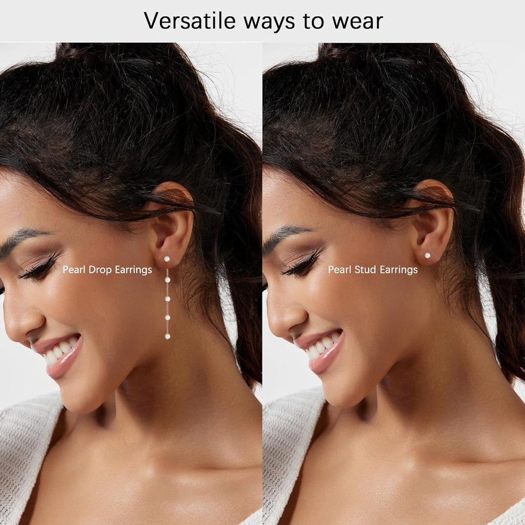 Gold Jewelry Set for Women - Dainty 14K Gold/Silver Plated Pearl Choker Necklace, Drop Earrings & Bracelets - Wedding