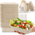 70 Pack Compostable Take Out Food Containers with PP Lid, 23 Oz Bagasse to Go Containers Rectangular Disposable Paper