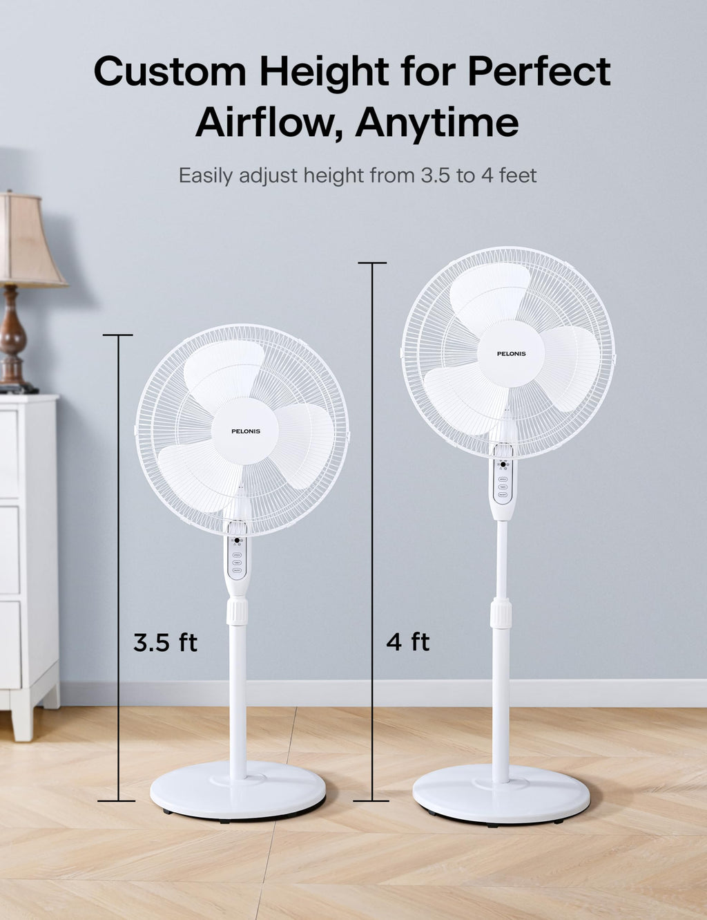 16" Adjustable Oscillating Pedestal Fan with Remote for Bedroom