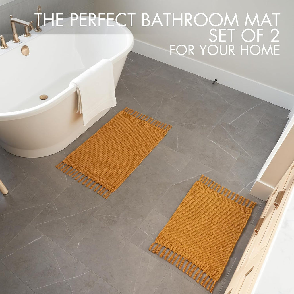 Set of 2 Soft Boho Bathroom Rugs - Beautiful Boho Cotton Rugs that Fit Perfectly Into Your Bath or Kitchen