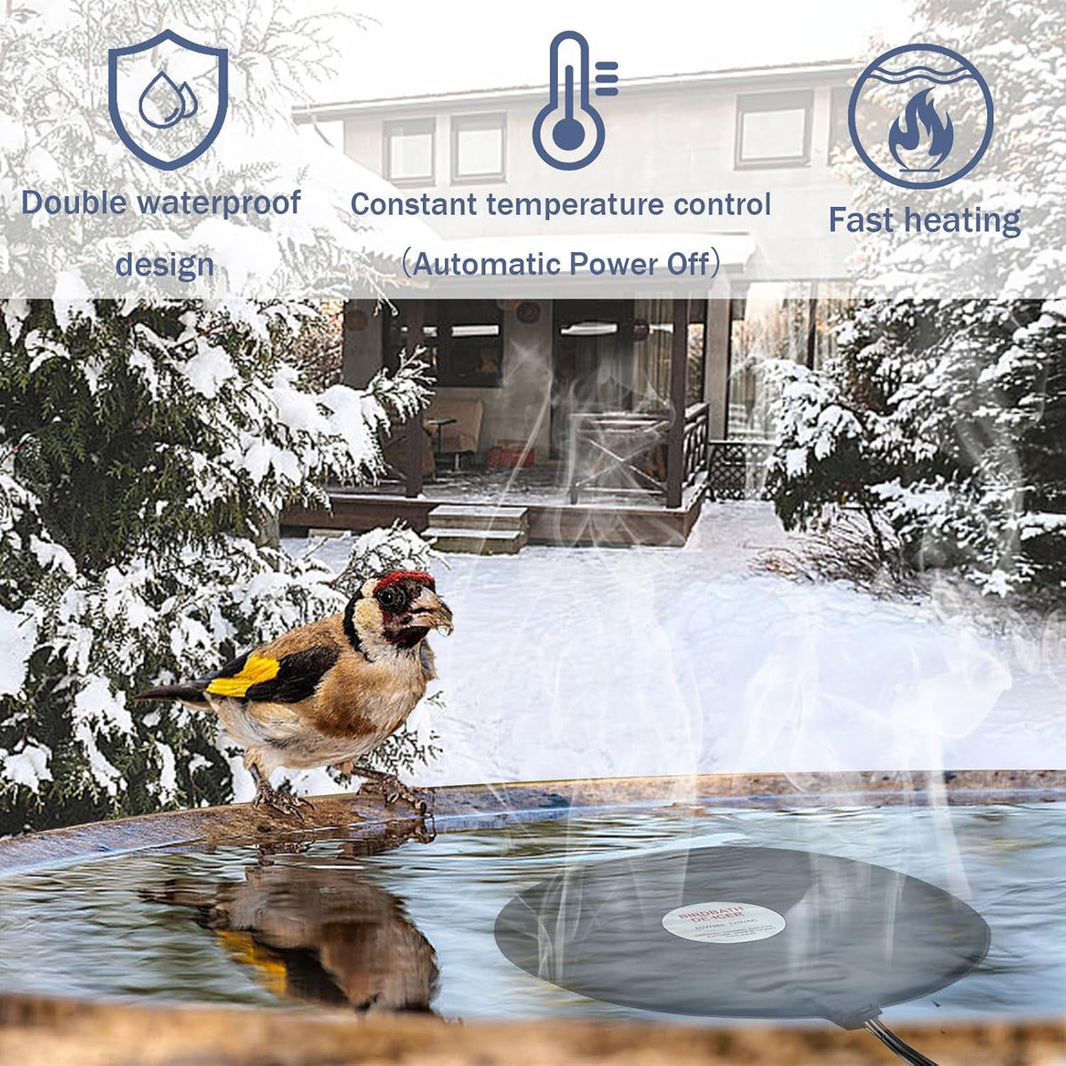 Bird Bath De Icer 60w Deicer 9.45-inch Submergible Utility with Thermostatic Controller in Winter for Chicken