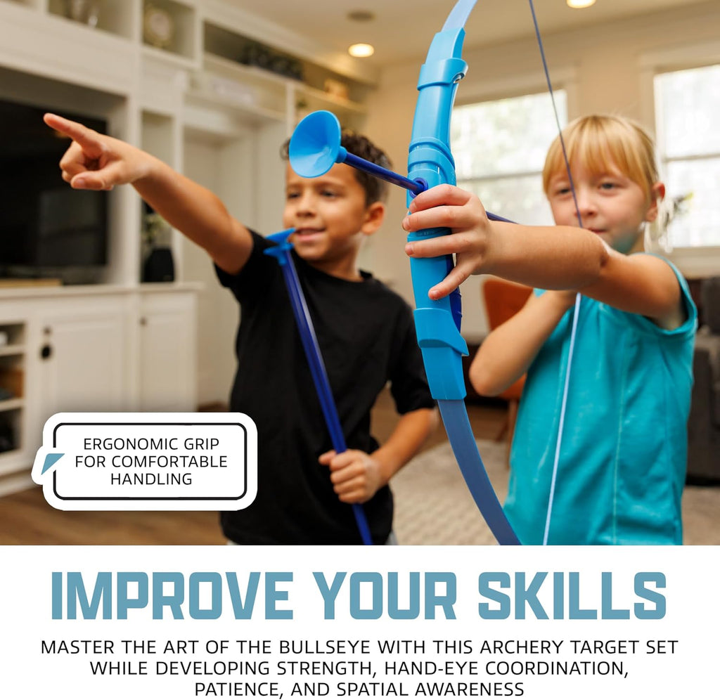 Kids Archery Bow and Arrow Set - Indoor Toy Archery Set - Plastic Bow and Toy Arrows for Kids - Complete Youth Set