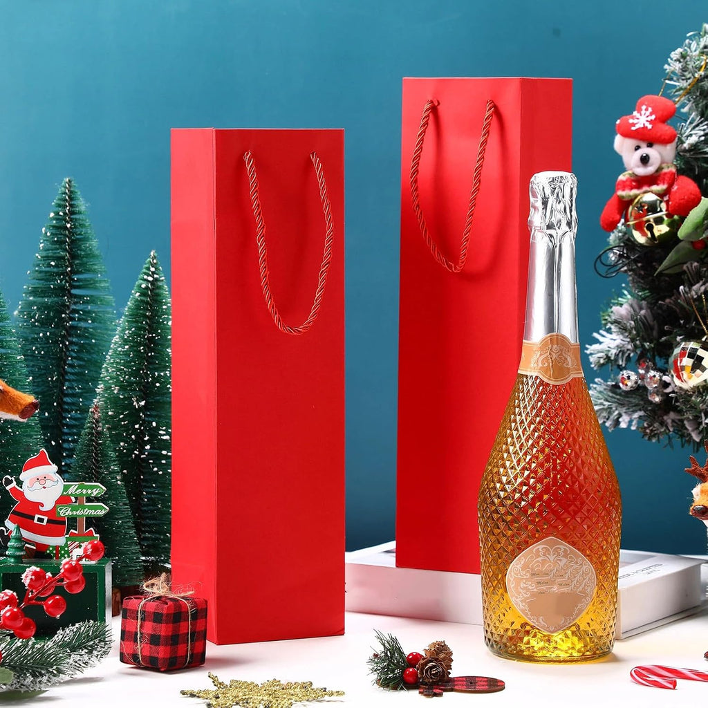 80 Pack Wine Gift Bag Bulk, 4"x3.5"x14" Wine Bag, Red