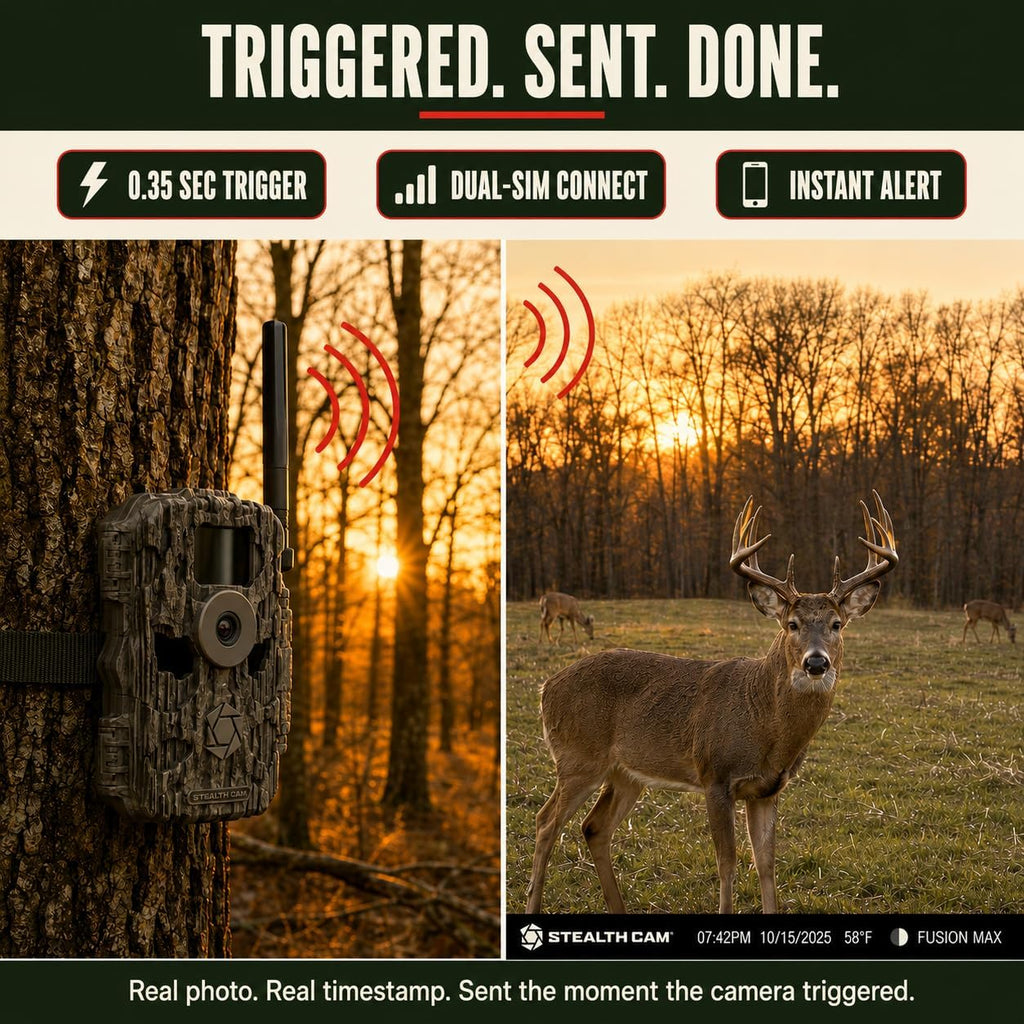 Fusion MAX 2-Pack Cellular Trail Camera Bundle with 2 Solar Panels & 2 SD Cards - 36MP Photo & 720P HD Video, 0.35