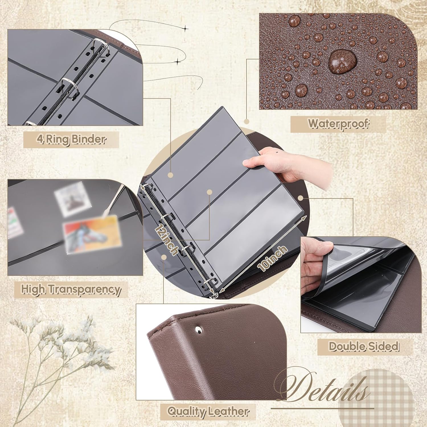 Stamp Collecting Album Binder Kit for Collectors, 1/2/3/4 Rows Banknotes Storage Book with 20 Stamp Pages, 4 Ring