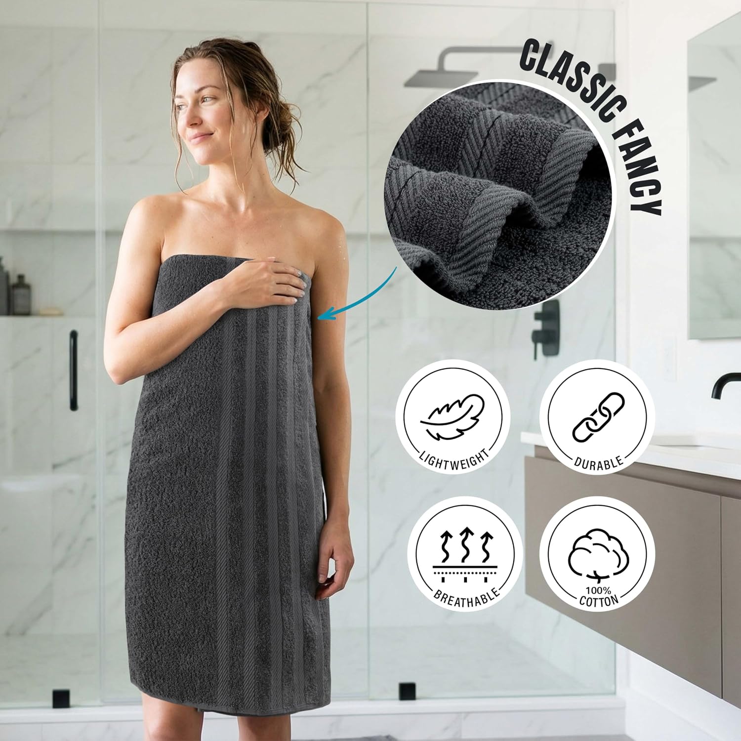 8 Piece Towel Set – Super Absorbent & Quicker-to-Dry, Thick 100% Ring Spun Cotton Towels for Bathroom, Spa & Hotel –