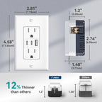 Amico 6.0A USB Outlet, 2 Pack, 15 Amp, 3-Port, 2 Type C & 1 Type A, White