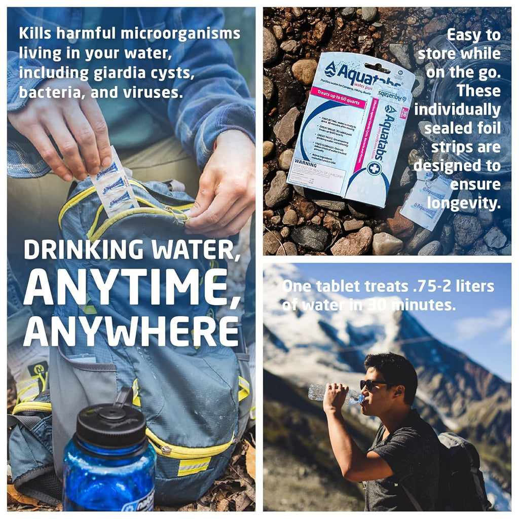 49mg Water Purification Tablets (30 Pack). Portable Water Purifier for Camping Essentials, Lightweight Camping Gear
