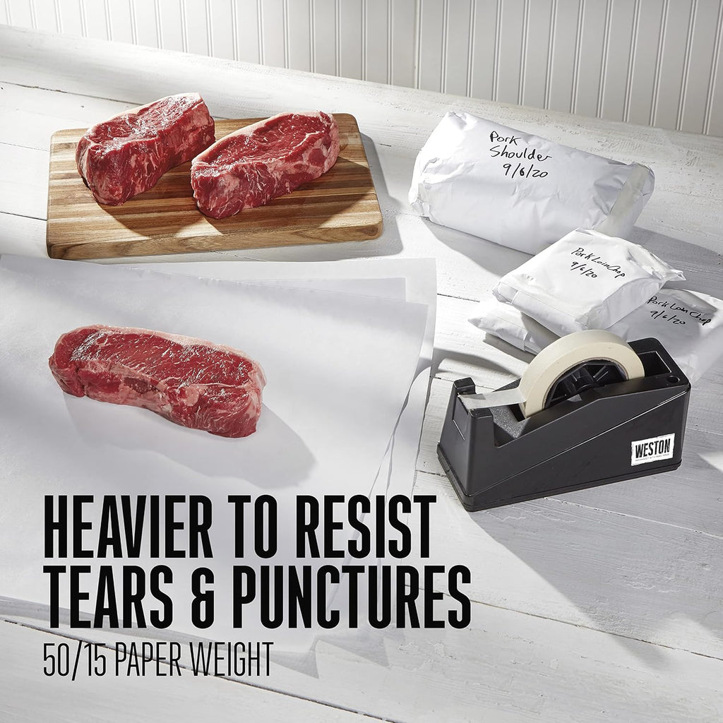 Heavy-Duty Freezer Paper Roll with Cutter Box, 15"x150', Single-Sided Plastic Coating Prevents Sticking, For Meat