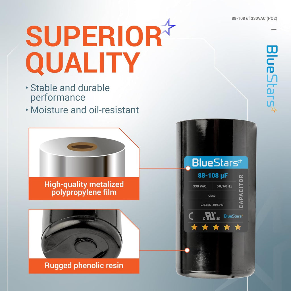 [2025 Updated] BlueStars 88-108 uF MFD 330VAC CD60 Motor Start Capacitor