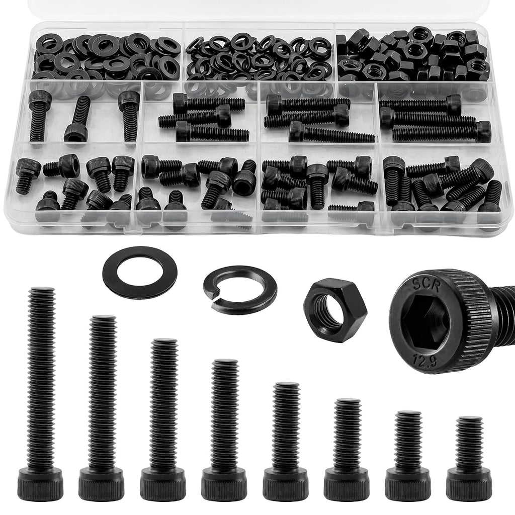 176Pcs UIETUIL M6 Hex Socket Head Cap Screws Kit, M6x8-35mm, 12.9