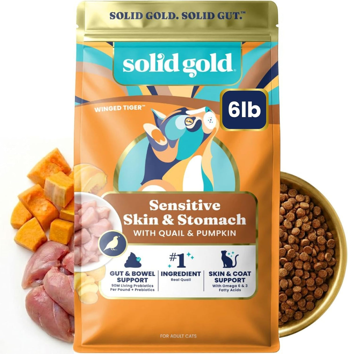 Indoor Quail Dry Cat Food, Sensitive Stomach, Adult Cats, 6LB