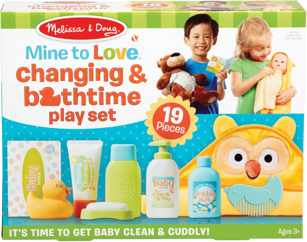 Melissa & Doug Mine to Love Changing & Bathtime Play Set for Dolls – Diapers, Pretend Shampoo,Wipes, Towel, More (19