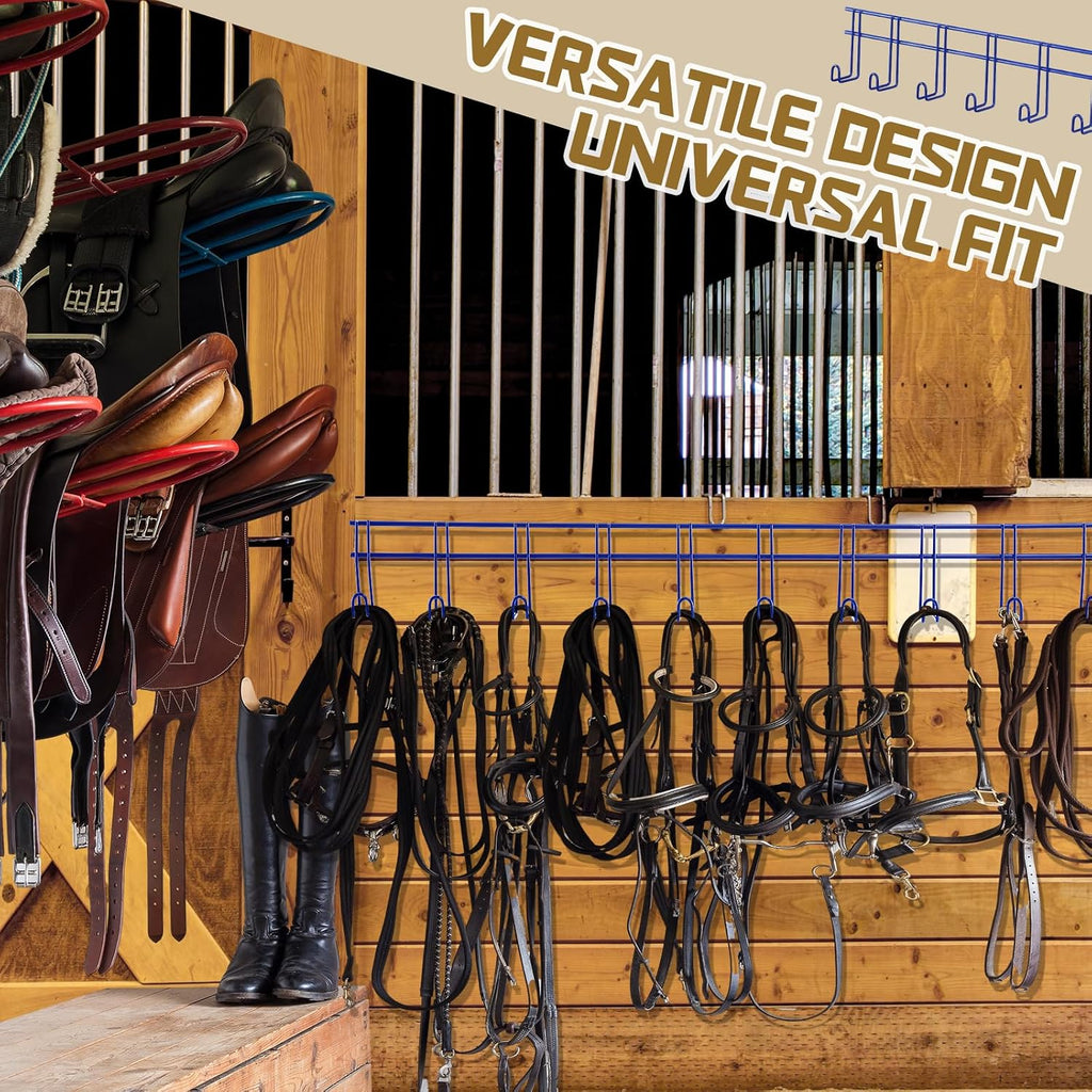 2 Pack 10 Hook Bridle Rack, Metal Tack Room Wall Organizer, Blue