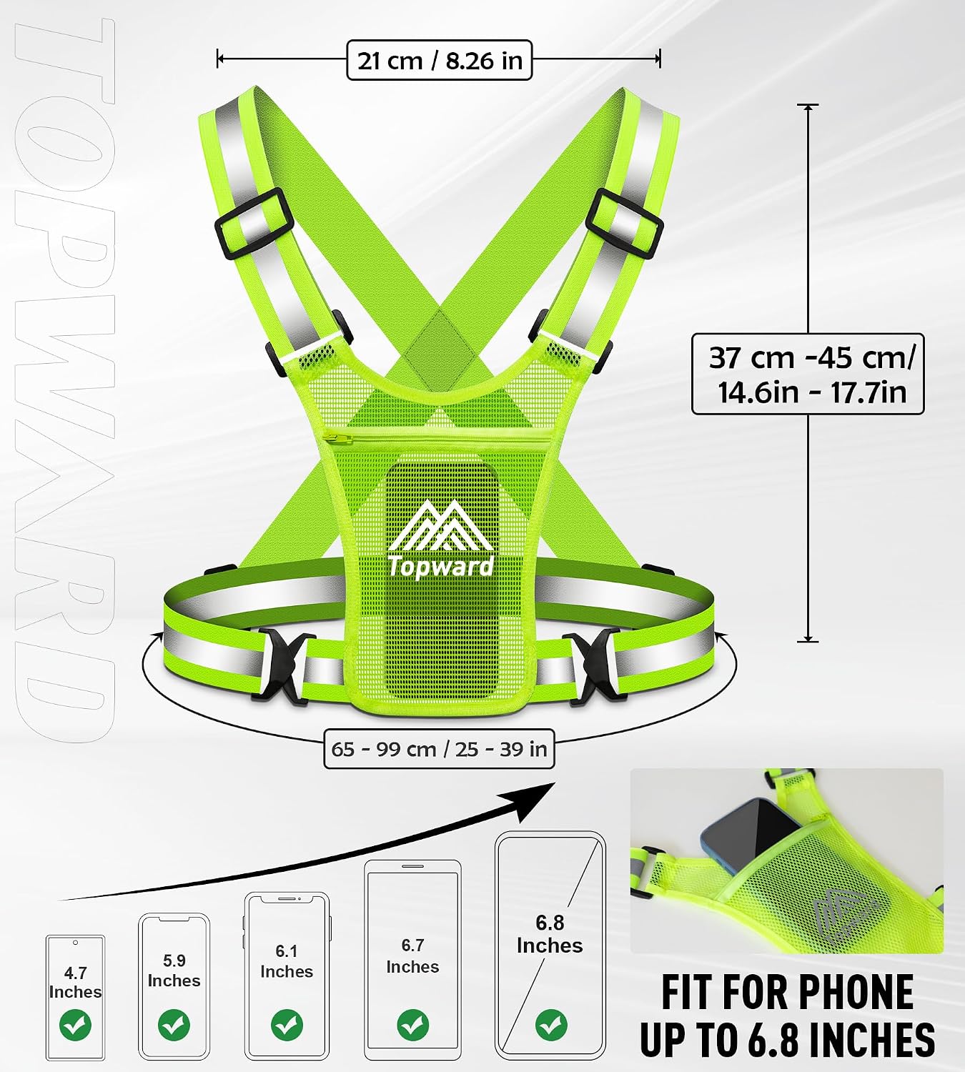 Running Vest Chest Phone Holder for Women Men, Reflective Vest Safety Gear for Dog Walking Cycling - Adjustable