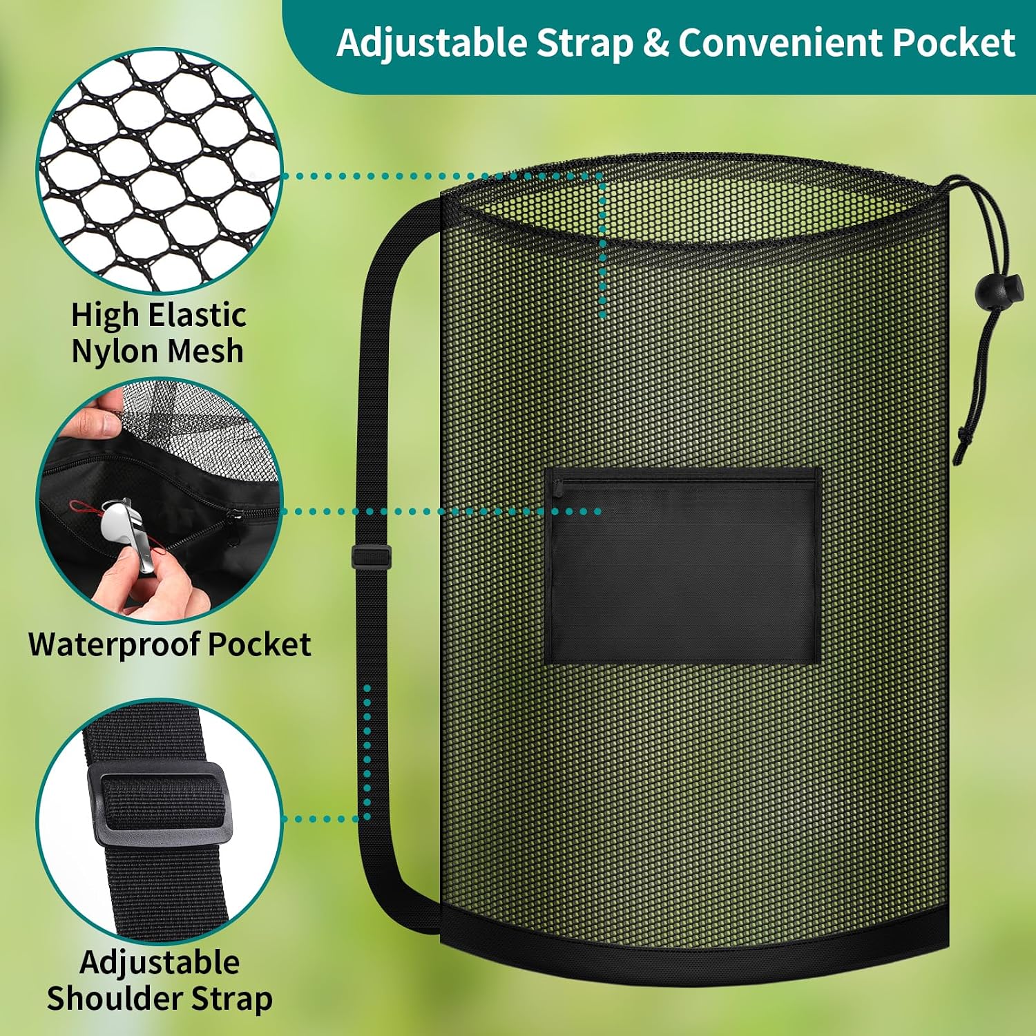 Extra Large Soccer Ball Bag, 40"x30" Drawstring Heavy Duty Mesh Net | Hold 10-12 Basketball Volleyball, Adjustable