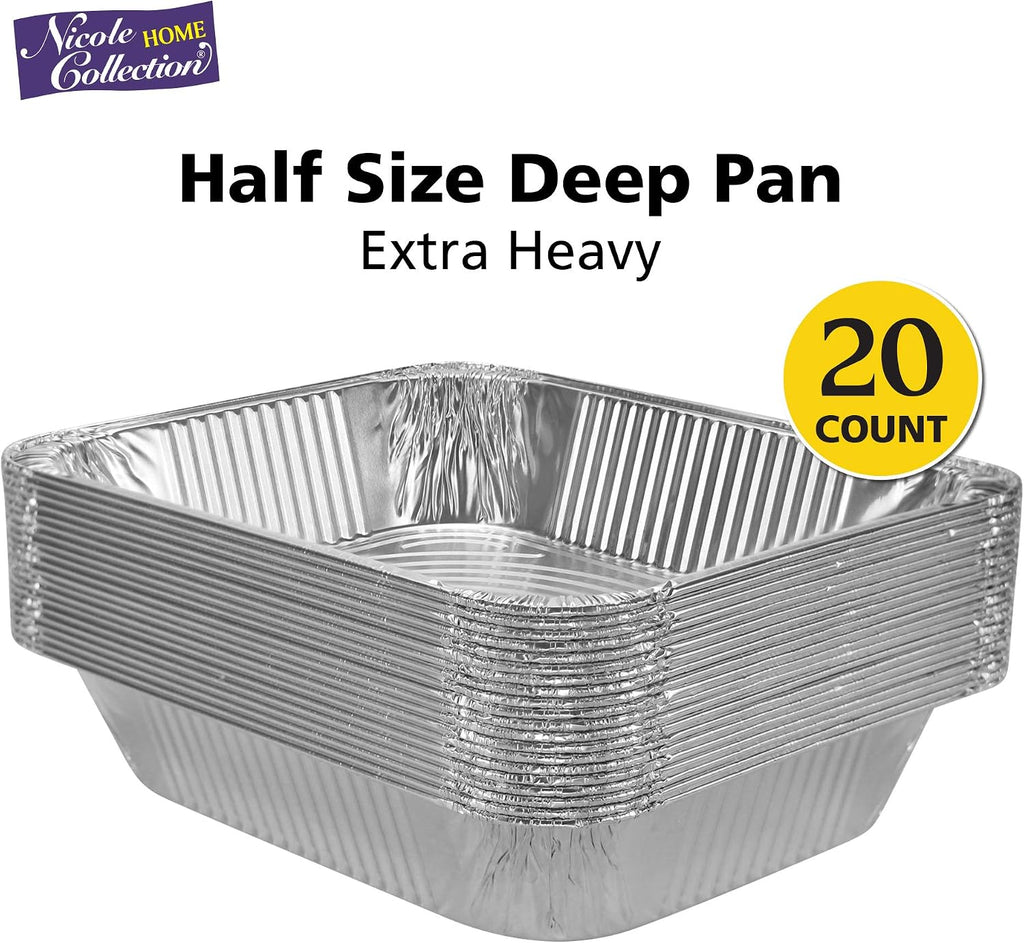 Aluminum Pans Half Size, 9X13, Extra Heavy Duty Disposable Foil Pans For Baking (20 Pack) Roasting & Chafing, Deep