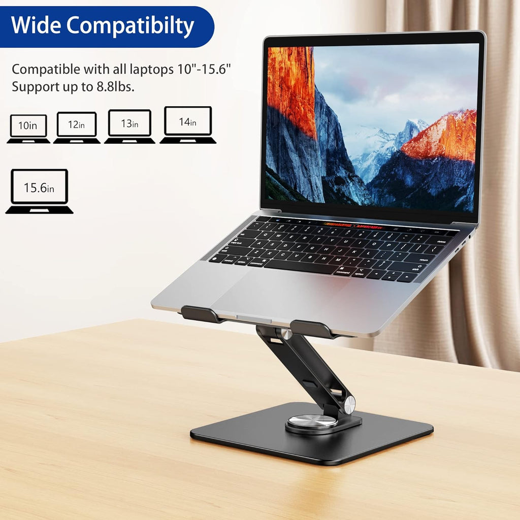 LSX7 Laptop Stand with 360 Rotating Base, Ergonomic Adjustable Notebook Riser, Foldable Computer Holder Compatible
